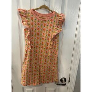 Tea Collection Dress Pink Pineapple Print Ruffle Sleeve Cotton Summer Girls 10